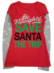 Junior Womens Be Naughty Save Santa The Trip Christmas Holiday T-Shirt Tee