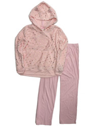 Womens Plush Pink & Gold Foil Star Pajamas Fleece Hoodie & Kint Sleep Pants