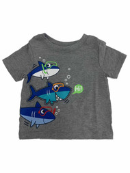 Infant Boys Gray 3 Sharks Snorkeling Short Sleeve T-Shirt Shirt