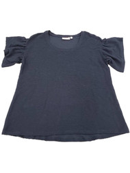 Plus Size Womens Black Ribbed Ruffled Short Sleeve Dressy Sweater Shirt Top