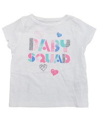 Infant Girls White Baby Squad Glitter Sparkle Pink Blue Hearts Tee T Shirt