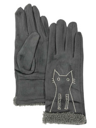 Womens Gray Kitty Cat Stretch Fit Texting & Tech Touchscreen Gloves