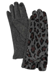 Womens Gray Leopard Print Faux Fur Stretch Fit Text & Tech Touchscreen Gloves