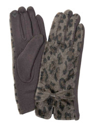 Womens Brown Leopard Print Faux Fur Stretch Fit Text & Tech Touchscreen Gloves