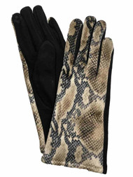 Womens Soft Brown Velvet Snake Print Stretch Fit Text & Tech Touchscreen Gloves