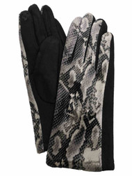 Womens Soft Black Velvet Snake Print Stretch Fit Text & Tech Touchscreen Gloves