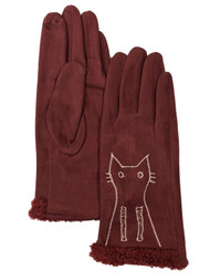 Womens Burgundy Red Kitty Cat Stretch Fit Texting & Tech Touchscreen Gloves