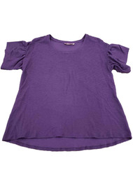 Plus Size Womens Plum Purple Ribbed Ruffled Short Sleeve Dressy Sweater Shirt