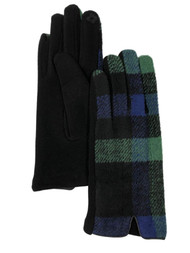 Womens Blue & Green Plaid Stretch Fit Text & Tech Touchscreen Gloves