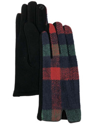 Womens Red Blue & Green Plaid Stretch Fit Text & Tech Touchscreen Gloves