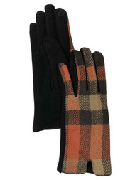 Womens Orange & Brown Plaid Stretch Fit Texting & Tech Touchscreen Gloves
