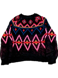 Junior Womens Black & Pink Geometric Knit Sweater Casual Shirt