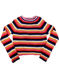 Junior Womens Pink Combo Striped Knit Sweater Casual Shirt