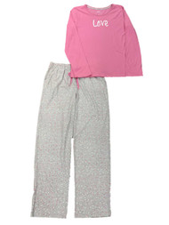 Womens Pink & Gray Love 2PC Pajama Sleep Set Valentines Day Hearts