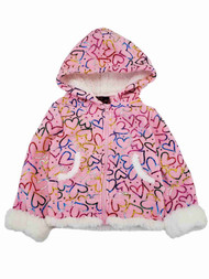 Girls Pink White Foil Shiny Heart Hearts Jacket Hooded Winter Snow Coat