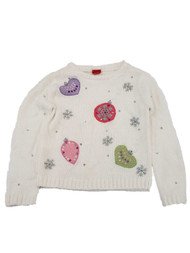 Girls White Holiday Christmas Tree Ornaments Sequin Winter Knit Sweater Shirt