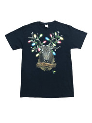 Mens Black Reindeer Head Lights Tis The Season Christmas Holiday T-Shirt