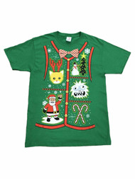 Mens Green Cat Deer Snowman Tree Monster Santa Christmas Holiday T-Shirt