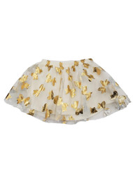 Infant & Toddler Girls Ivory Shiny Gold Silver Foil Bow Tutu Tulle Baby Skirt