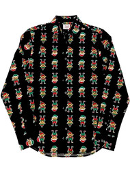 Mens Black Long Sleeve Button Down Macho Mustache Elf Holiday Dress Shirt