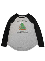 Peanuts Women Grey Snoopy Wake Me Up When It's Christmas Tree Holiday Shirt S