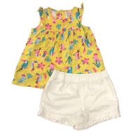 Carters Infant Girls 2 Piece Yellow Toucan Tank Top & Ruffled Shorts Set