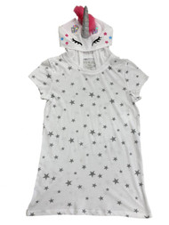 Juniors Womens White & Gray Stars Unicorn T-Shirt Hoodie Costume Tee Top