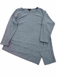 Womens Plus Blue Grey Ribbed Split Hem Asymmetrical Sweater 2X