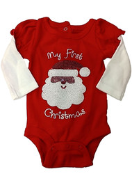 Infant Girls Red My First Christmas Sequin Santa Bodysuit Holiday Creeper