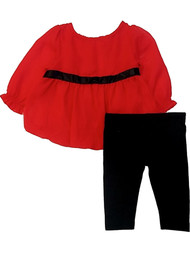 Infant Girls Red Tunic & Black Legging Christmas 2 Piece Outfit Set