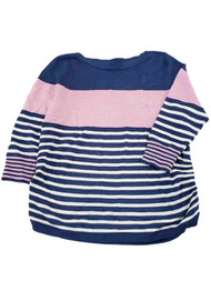 Womens Blue Pink White Stripe Ribbed Dressy Stretchy Ruched Sweater Top Shirt