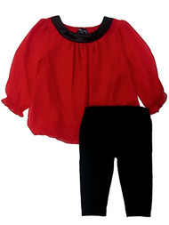 Infant Girls Red Tunic & Legging Holiday 2 Piece Outfit Set 3/6 Months