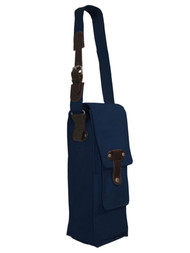 Park B. Smith Navy Blue & Brown Canvas & Leather Single Cargo Wine Bottle Bag