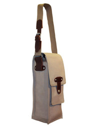 Park B. Smith Tan & Brown Canvas & Leather Single Cargo Wine Bottle Bag Linen