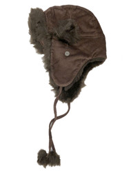 Womens Brown Corduroy & Faux Fur Aviator Style Trapper Hat