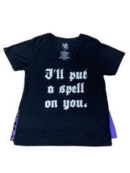 Junior Womens Black & Purple Cape I'll Put A Spell On You T-Shirt Costume Top