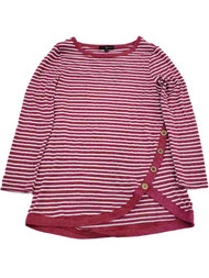 Womens Mauve White Stripe Asymmetrical Button Hem Shirt Top Sweater