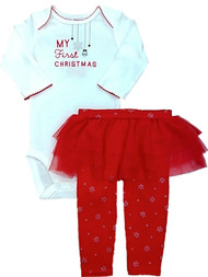 Carter Infant Girls White Glitter My First Christmas 2 Piece Set Outfit