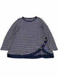 Womens Plus Navy Blue White Stripe Asymmetrical Button Hem Shirt Top Sweater