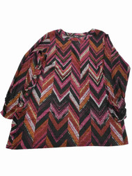 Womens Plus Chevron Stripe Fall Colors Button Side Shirt Top Sweater