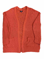 Womens Orange Coral Cardigan Pocket Sweater Layering Shirt Top