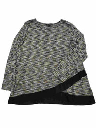 Womens Plus Green Oatmeal Black Cross Hem Dressy Long Sleeve Shirt Sweater