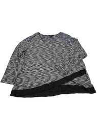 Womens Plus Grey Black Cross Hem Dressy Long Sleeve Shirt Top Sweater 3X