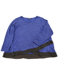 Womens Plus Blue Black Cross Hem Dressy Long Sleeve Shirt Top Sweater 2X