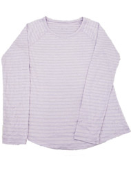 Womens Purple Stripe Print Quick-Dri Exercise Long Sleeve Tee T-Shirt Top