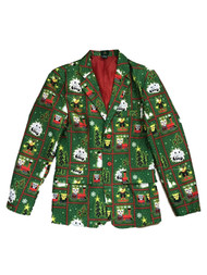 Mens Green Monster Elf Cat Train Snowman Christmas Suit Sportscoat Blazer