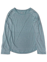 Womens Aqua Blue Stripe Print Quick-Dri Exercise Long Sleeve Tee T-Shirt Top