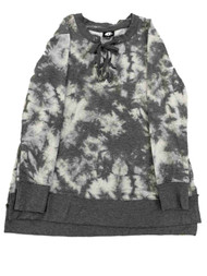 Womens Black & Grey Camo Front Lace-Up Lightweight Sweatshirt Shirt Top