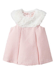 Infant Girls Pink & Gold Shimmer Holiday Party Dress With Faux Fur Top 0-3m