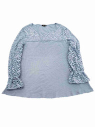 Womens Plus Light Blue Cotton and Lace Long Sleeve Henley Shirt Top